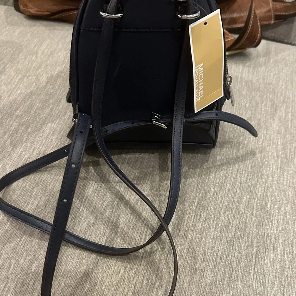 Michael Kors Dark Blue Backpack with Silver Accents - Picture 3 of 7